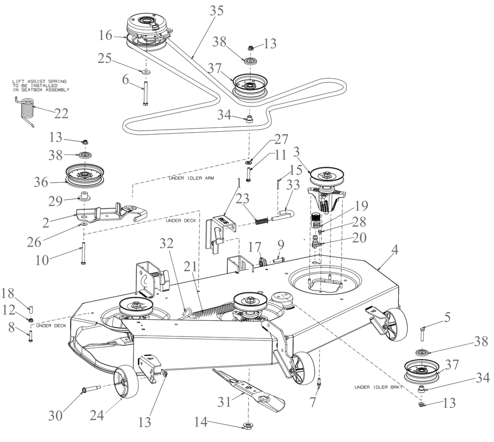 Deck 1 Diagram and Parts List for RZT-SX50EFI (17RWCBYZ010)(2020) Cub Cadet Lawn Tractor